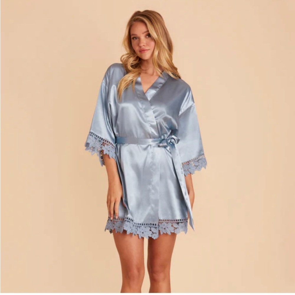 Claudine Satin Lace Robe dusty blue